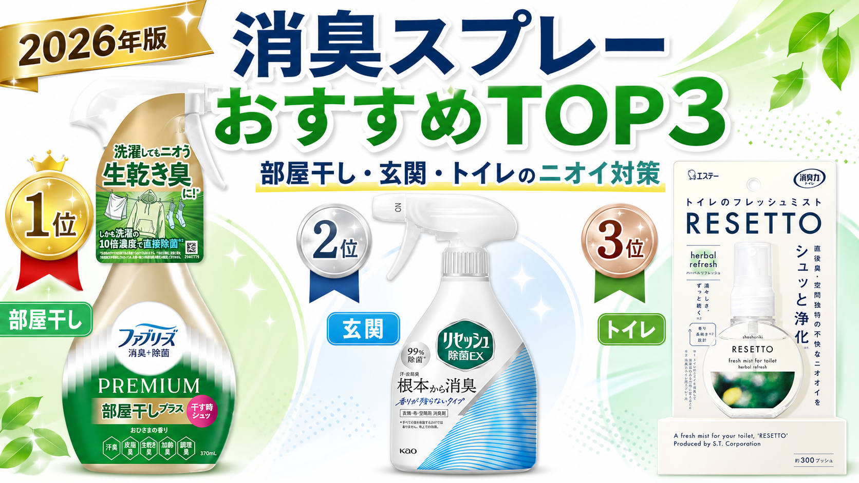 【2026年版】消臭スプレーおすすめTOP3｜部屋干し・玄関・トイレのニオイ対策