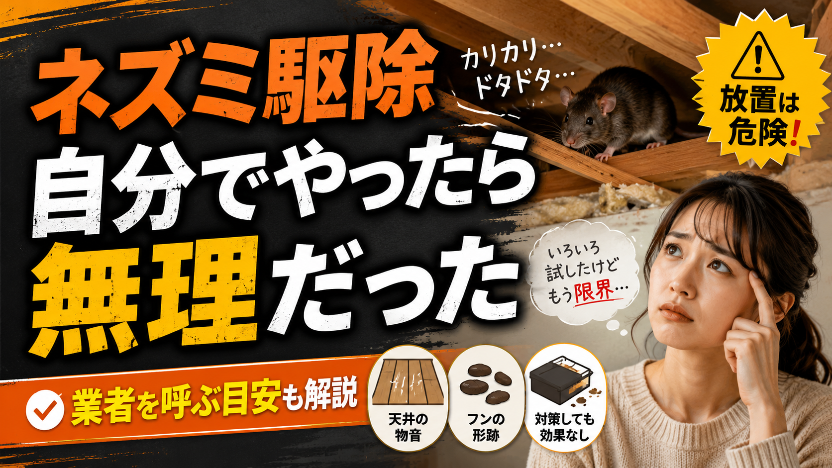 ネズミを自分で駆除しようとして無理だった話｜業者を呼ぶ目安も解説